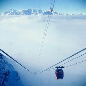 Cableway above the clouds in Verbier