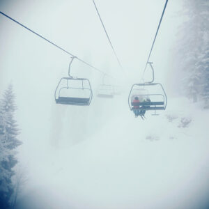 Chairlift in the fog